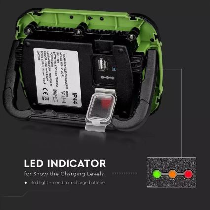 LED Акумуляторний прожектор з регулюванням яскравості SAMSUNG CHIP + функція SOS LED/10W/3,7V/USB IP44 4000K 3600 mAh зелений