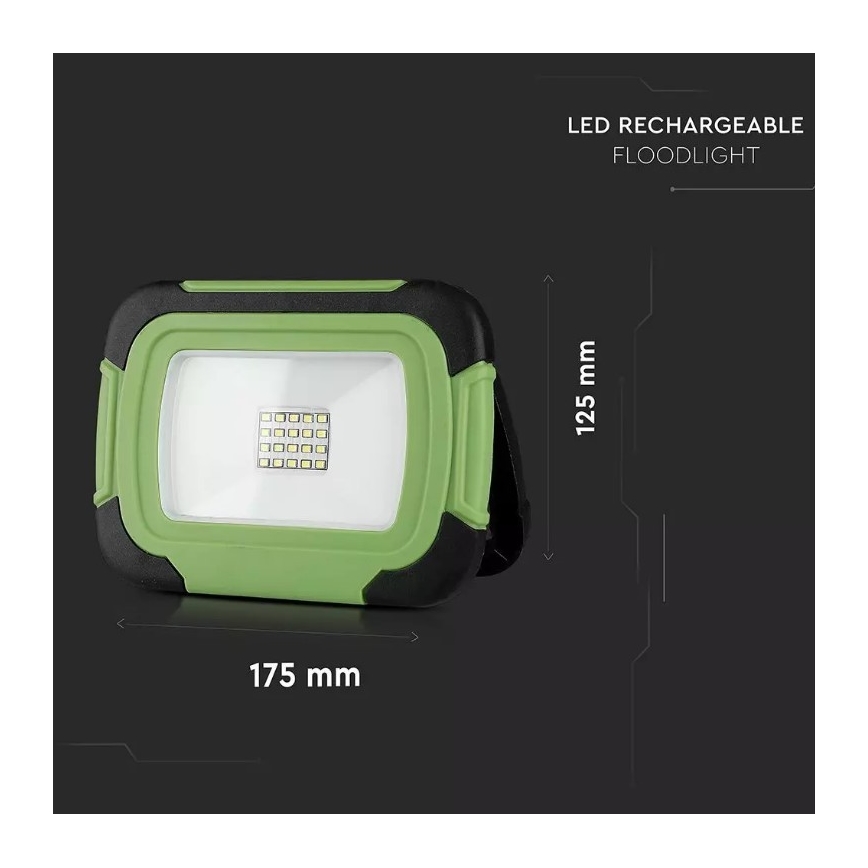 LED Акумуляторний прожектор з регулюванням яскравості SAMSUNG CHIP + функція SOS LED/10W/3,7V/USB IP44 4000K 3600 mAh зелений