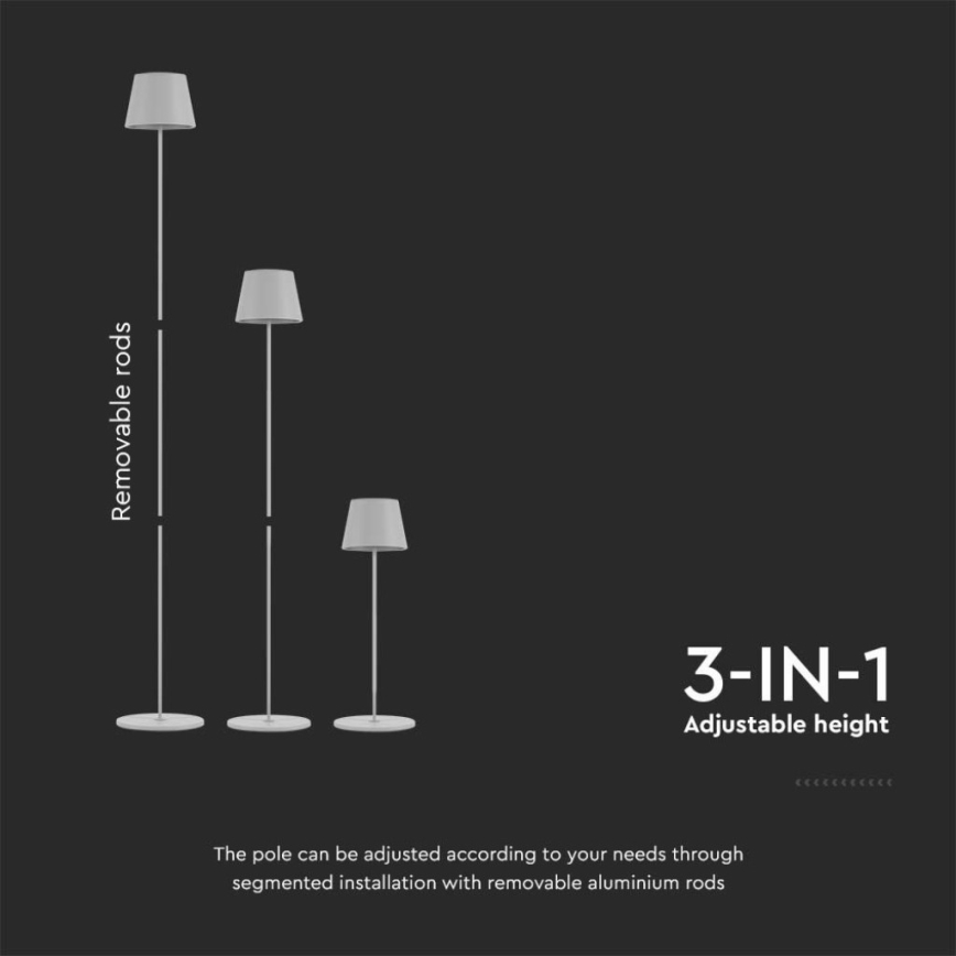 LED Акумуляторний торшер з регулюванням яскравості 3в1 LED/4W/5V 4400 mAh 3000K IP54 білий