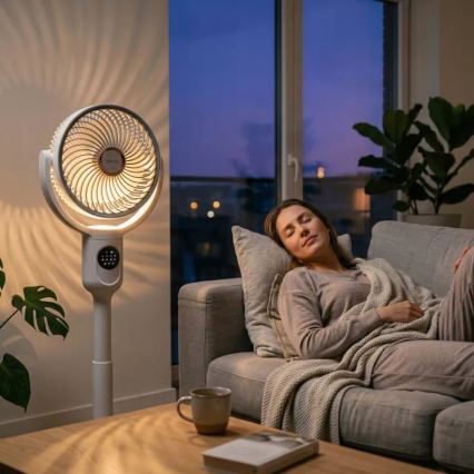 LED акумуляторний підлоговий вентилятор з LED-підсвіткою LED/4,8W/5V USB 7200 mAh білий + пульт дистанційного керування
