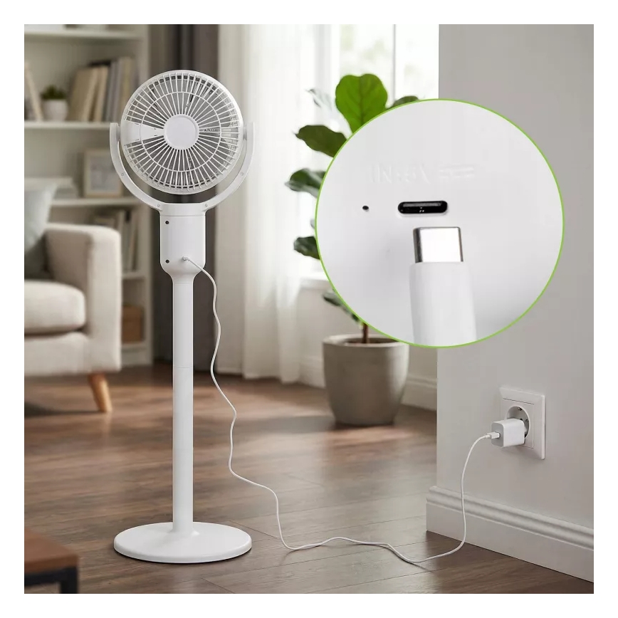 LED акумуляторний підлоговий вентилятор з LED-підсвіткою LED/4,8W/5V USB 7200 mAh білий + пульт дистанційного керування