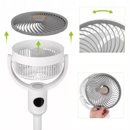 LED акумуляторний підлоговий вентилятор з LED-підсвіткою LED/4,8W/5V USB 7200 mAh білий + пульт дистанційного керування
