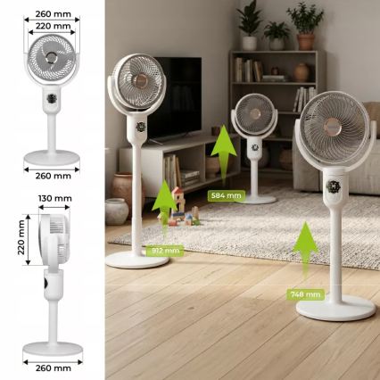 LED акумуляторний підлоговий вентилятор з LED-підсвіткою LED/4,8W/5V USB 7200 mAh білий + пульт дистанційного керування