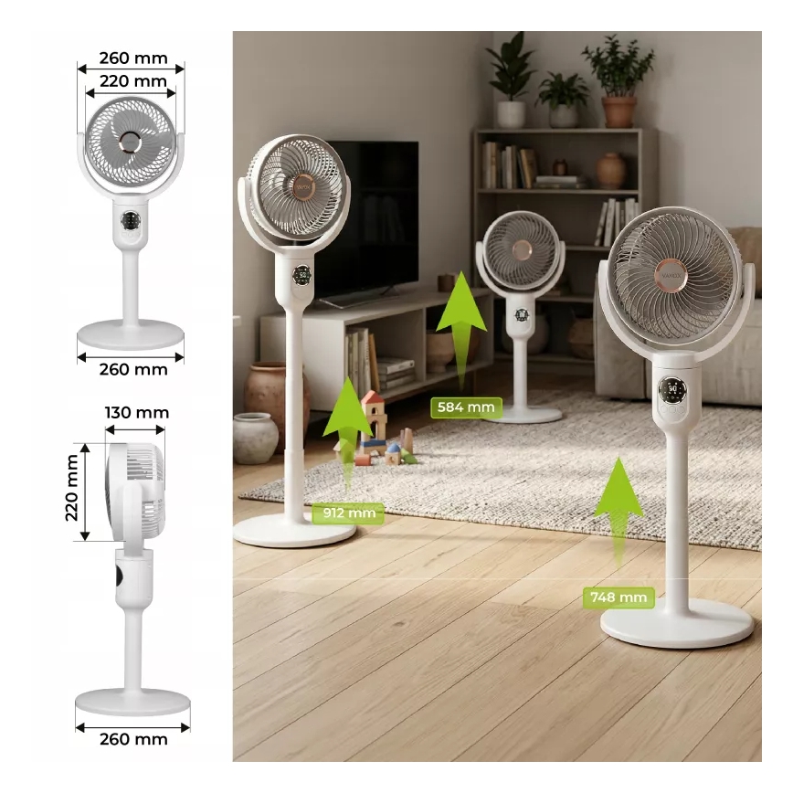 LED акумуляторний підлоговий вентилятор з LED-підсвіткою LED/4,8W/5V USB 7200 mAh білий + пульт дистанційного керування