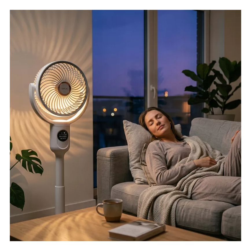 LED аккумуляторный напольный вентилятор с LED-подсветкой LED/4,8W/5V USB 7200 mAh белый + пульт дистанционного управления