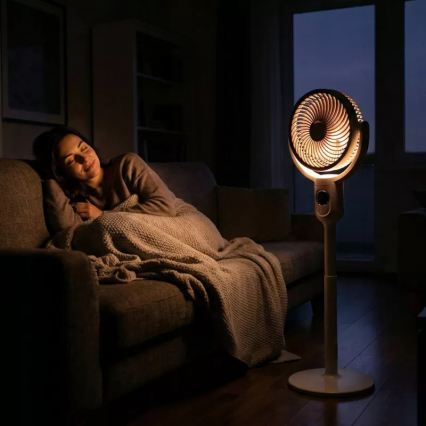 LED аккумуляторный напольный вентилятор с LED-подсветкой LED/4,8W/5V USB 7200 mAh белый + пульт дистанционного управления