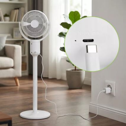 LED аккумуляторный напольный вентилятор с LED-подсветкой LED/4,8W/5V USB 7200 mAh белый + пульт дистанционного управления