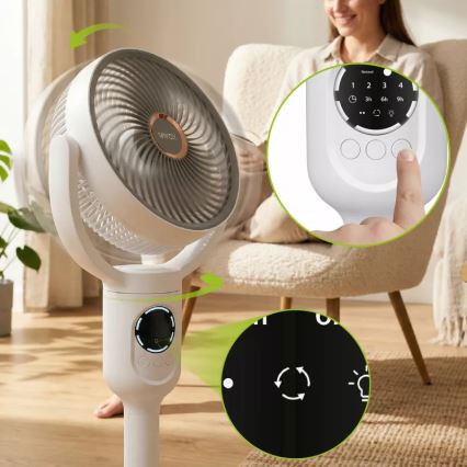 LED аккумуляторный напольный вентилятор с LED-подсветкой LED/4,8W/5V USB 7200 mAh белый + пульт дистанционного управления