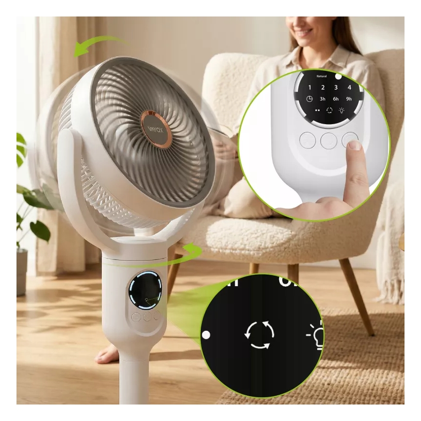 LED аккумуляторный напольный вентилятор с LED-подсветкой LED/4,8W/5V USB 7200 mAh белый + пульт дистанционного управления
