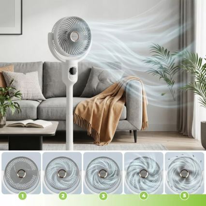 LED аккумуляторный напольный вентилятор с LED-подсветкой LED/4,8W/5V USB 7200 mAh белый + пульт дистанционного управления
