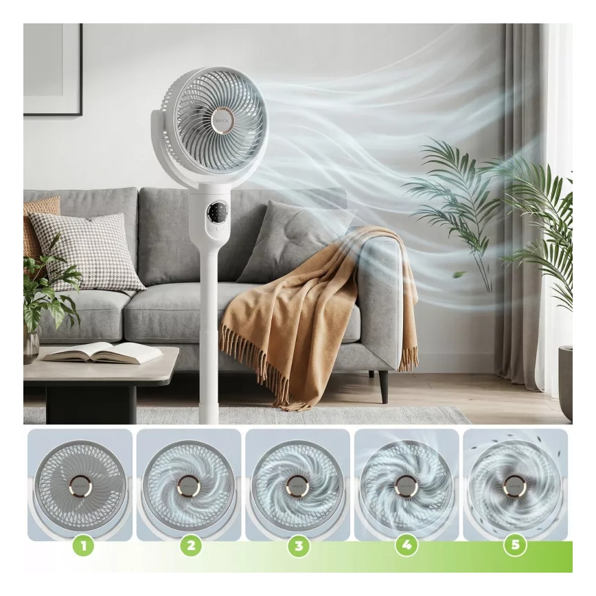 LED аккумуляторный напольный вентилятор с LED-подсветкой LED/4,8W/5V USB 7200 mAh белый + пульт дистанционного управления