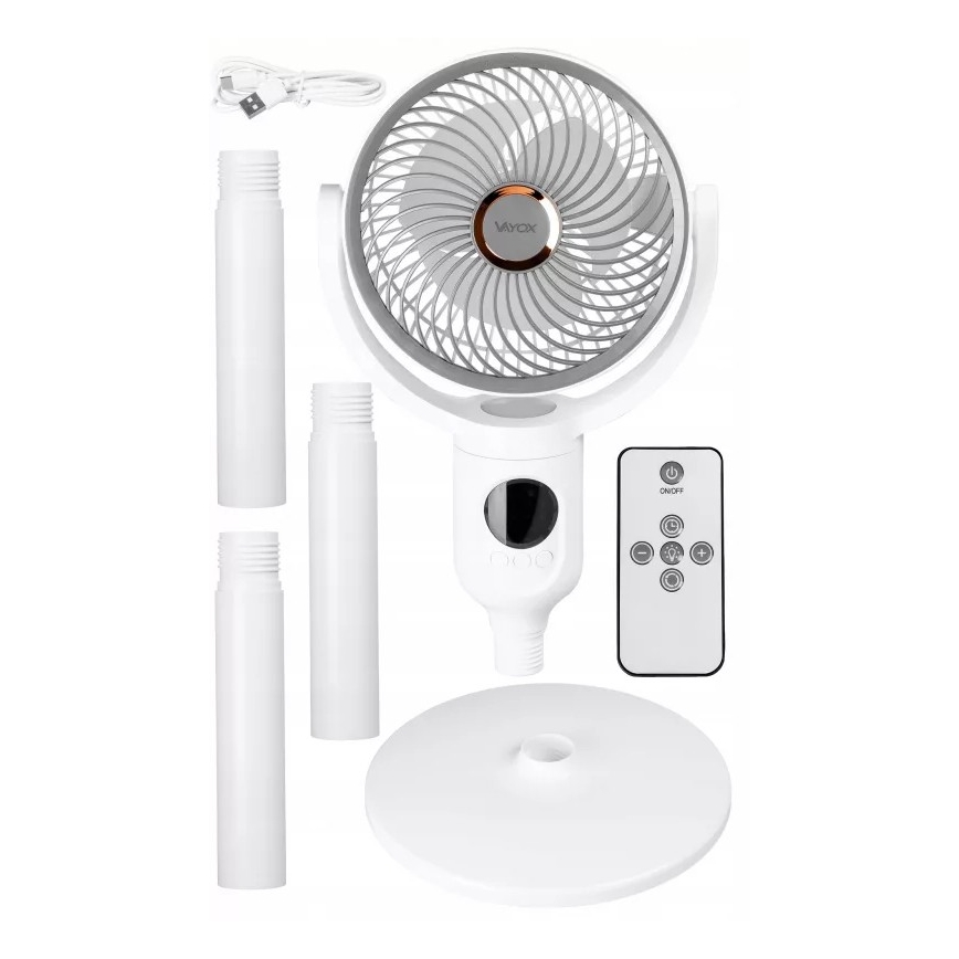 LED аккумуляторный напольный вентилятор с LED-подсветкой LED/4,8W/5V USB 7200 mAh белый + пульт дистанционного управления