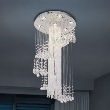 LED хрустальный потолочный светильник NAURU LED/24 Вт/230 В Ø 45 см полированный хром + дистанционное управление