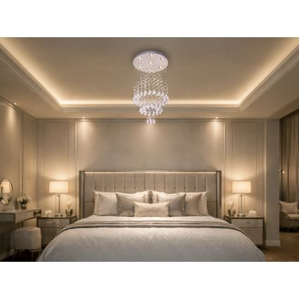 LED хрустальный потолочный светильник NAURU LED/24W/230V, диаметр 40 см, полированный хром + дистанционное управление