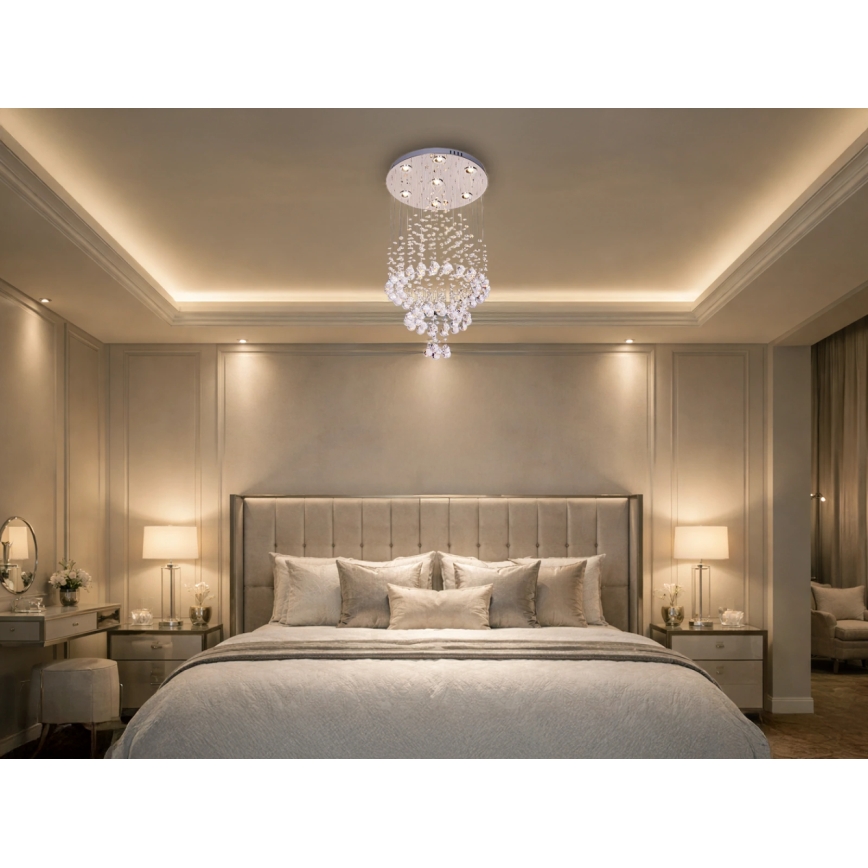 LED хрустальный потолочный светильник NAURU LED/24W/230V, диаметр 40 см, полированный хром + дистанционное управление