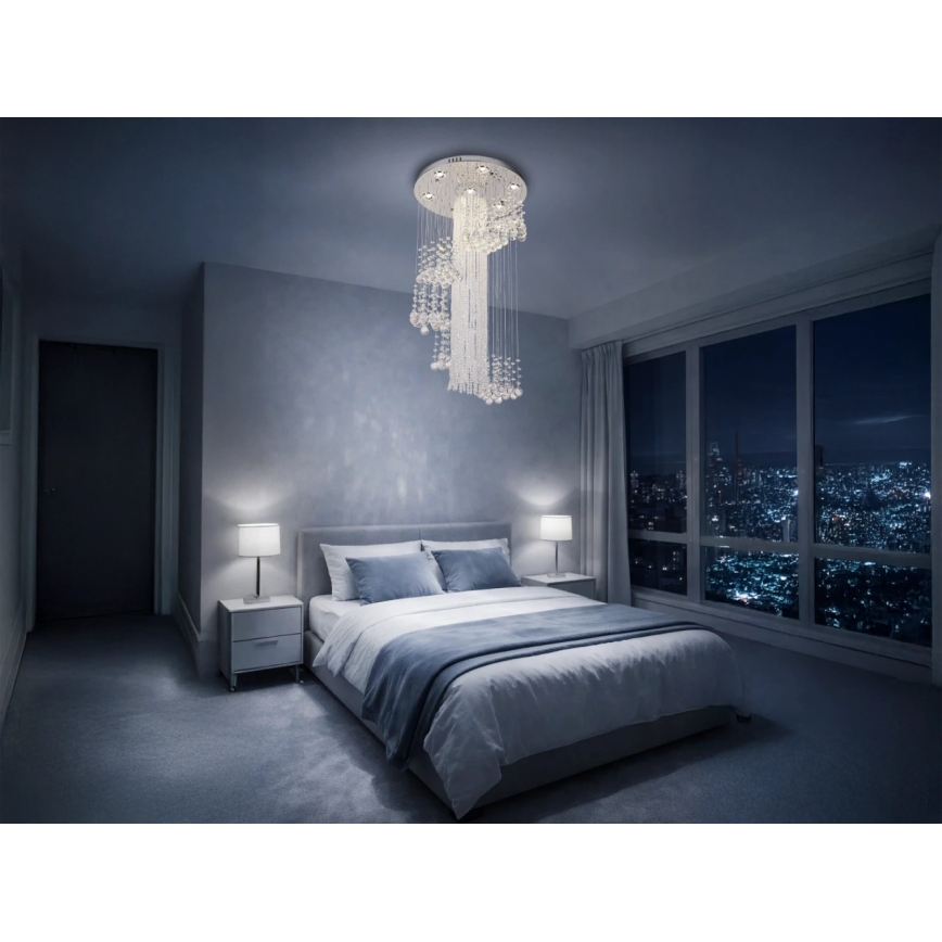 LED хрустальный потолочный светильник NAURU LED/24 Вт/230 В Ø 45 см полированный хром + дистанционное управление