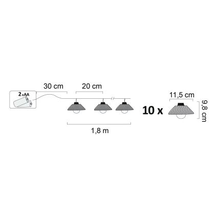 LED Декоративна гірлянда ASTRA 10xLED/2xAA 2,1 м чорний