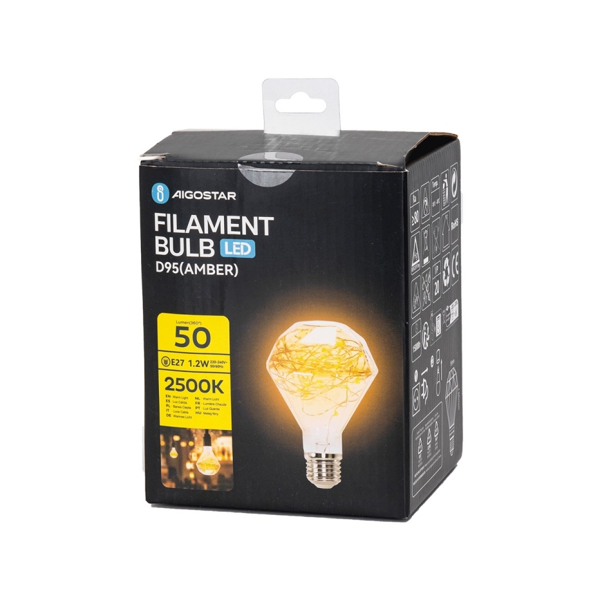 LED декоративна лампочка D95 E27/1,2W/230V 2500K - Aigostar