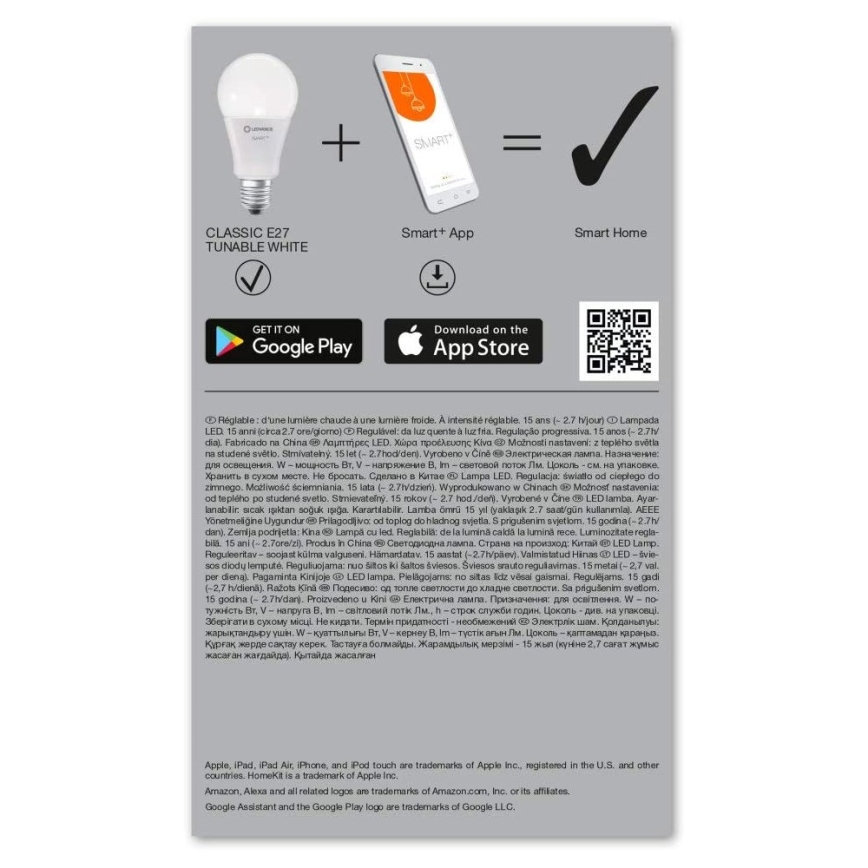 LED Димерна лампочка SMART+ E27/14W/230V 2700K-6500K Wi-Fi - Ledvance