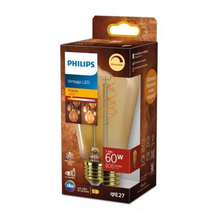 LED диммируемая лампа VINTAGE Philips ST64 E27/7,3W/230V 2200K CRI 90