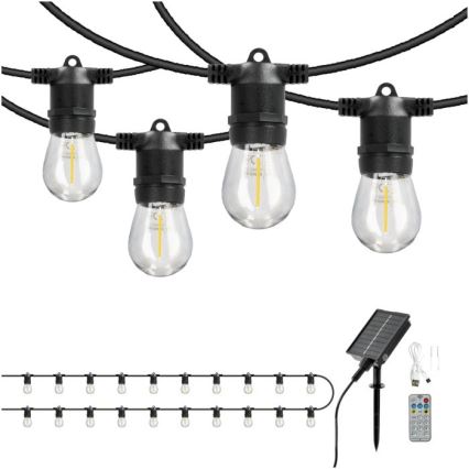 Диммируемая LED декоративная гирлянда на солнечной батарее STARLIGHT NEO 20xE27/3,7V 2700K IP54 2400 mAh 21,5m + пульт дистанционного управления