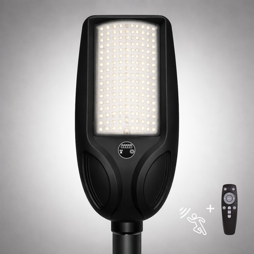 Светодиодная диммируемая солнечная уличная лампа с датчиком VENICE LED/200W/3,2V 12000 mAh IP65 чёрная + пульт дистанционного управления