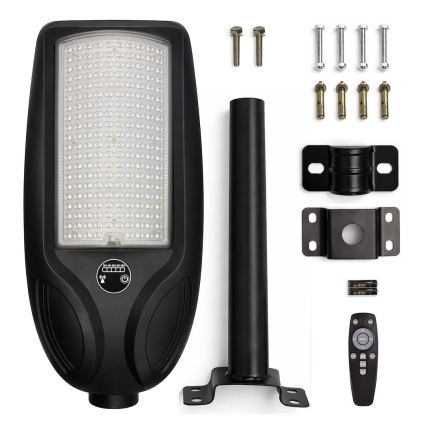 Светодиодная диммируемая солнечная уличная лампа с датчиком VENICE LED/200W/3,2V 12000 mAh IP65 чёрная + пульт дистанционного управления