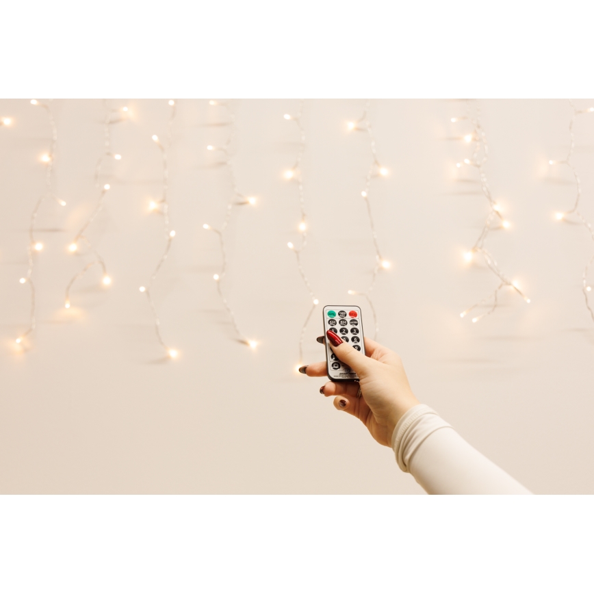 LED диммируемый уличный световой занавес CURTAIN 360xLED/8,4W/230V 2x2 m IP44 тёплый белый + пульт дистанционного управления