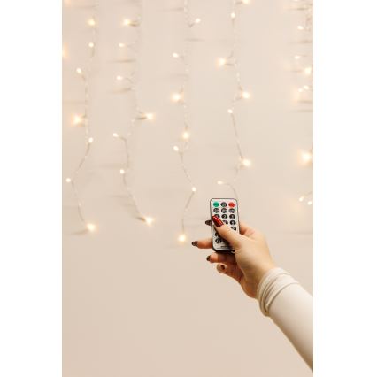 LED диммируемый уличный световой занавес CURTAIN 360xLED/8,4W/230V 2x2 m IP44 тёплый белый + пульт дистанционного управления