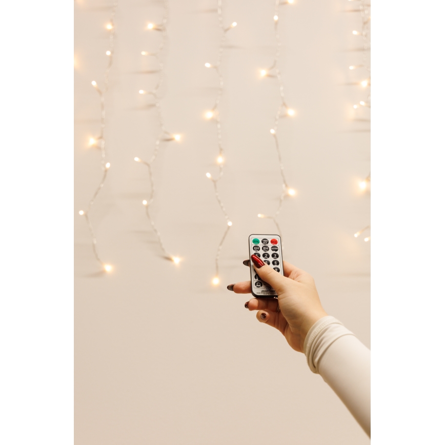 LED диммируемый уличный световой занавес CURTAIN 360xLED/8,4W/230V 2x2 m IP44 тёплый белый + пульт дистанционного управления