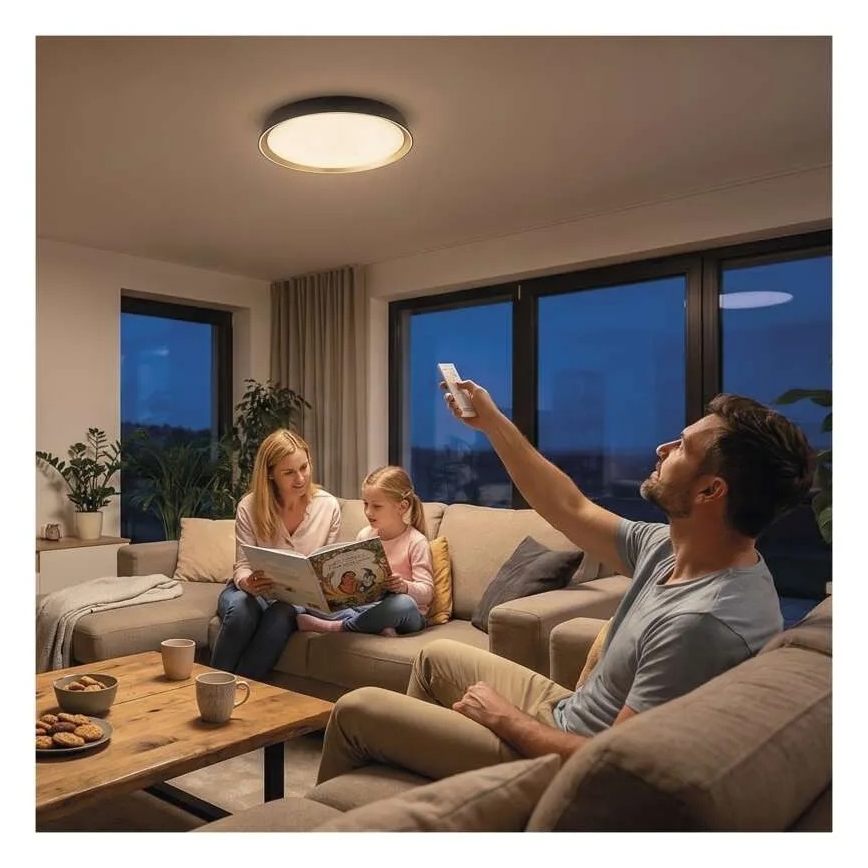 Диммируемый светодиодный потолочный светильник ILVI LED 30 Вт/230 В 2700–6500 К, Ø 40 см, черный/латунь + пульт дистанционного управления