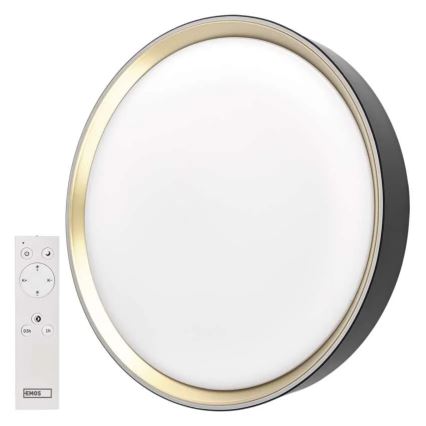 Диммируемый светодиодный потолочный светильник ILVI LED 30 Вт/230 В 2700–6500 К, Ø 40 см, черный/латунь + пульт дистанционного управления