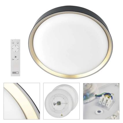 Диммируемый светодиодный потолочный светильник ILVI LED 30 Вт/230 В 2700–6500 К, Ø 40 см, черный/латунь + пульт дистанционного управления