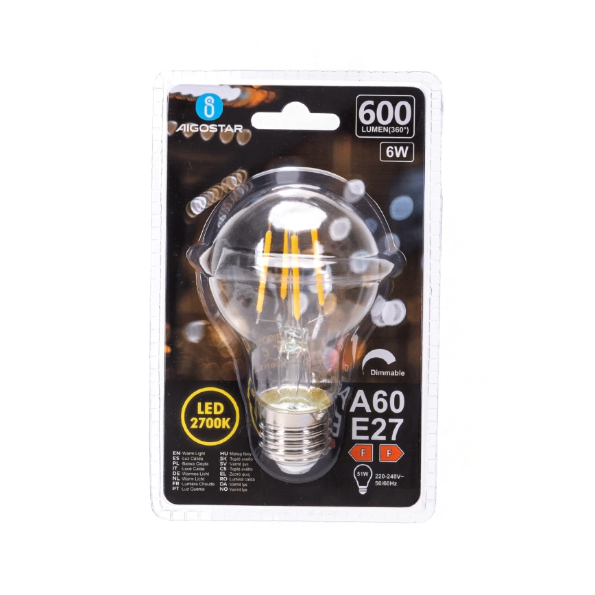 LED димувальна лампа FILAMENT A60 E27/6W/230V 2700K - Aigostar