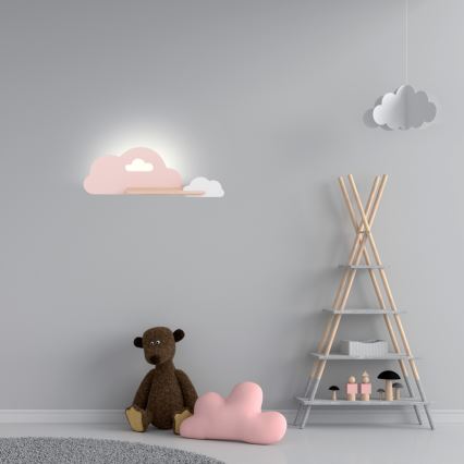 Світлодіодний дитячий настінний світильник з полицею CLOUD LED/5W/230V рожевий/білий,