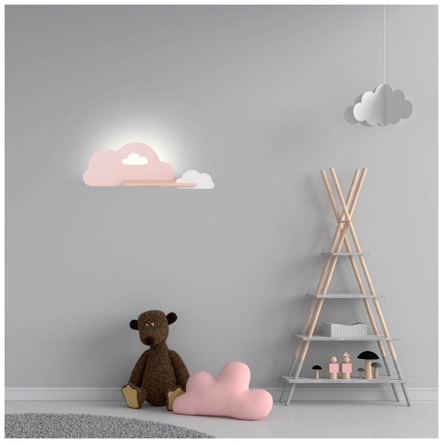 Світлодіодний дитячий настінний світильник з полицею CLOUD LED/5W/230V рожевий/білий,