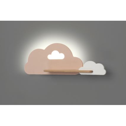 Світлодіодний дитячий настінний світильник з полицею CLOUD LED/5W/230V рожевий/білий,