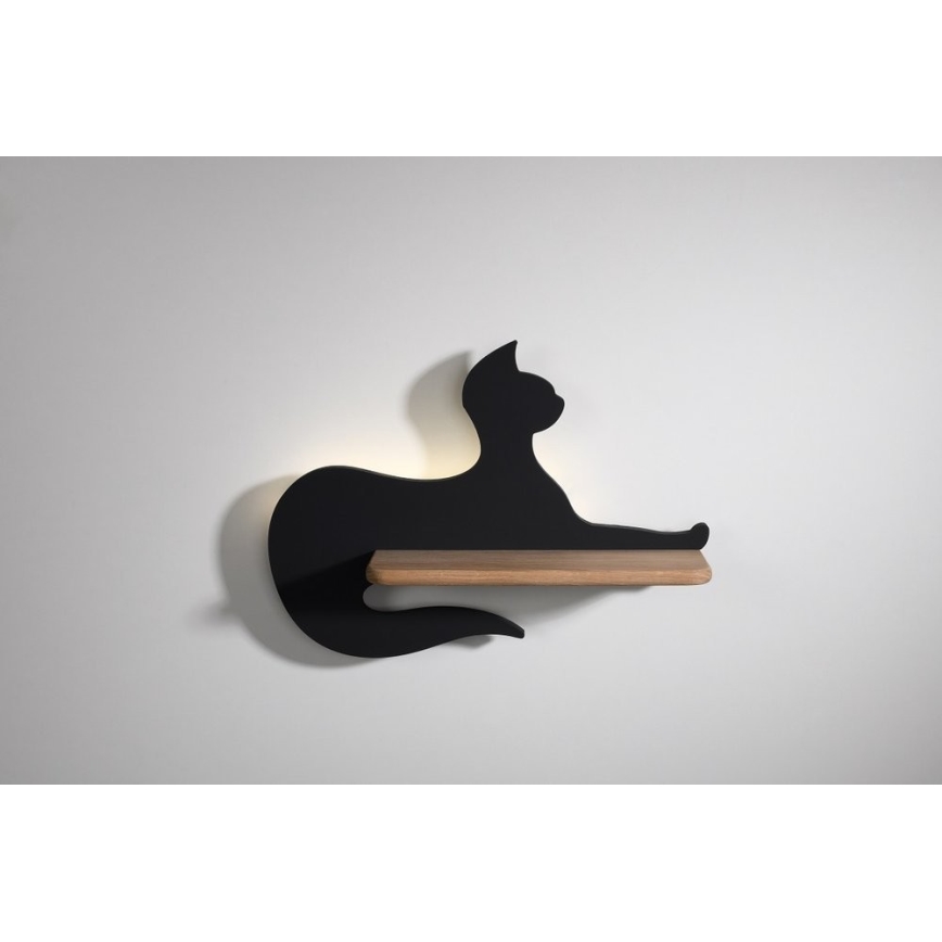 Світлодіодний дитячий настінний світильник з полицею BLACK CAT LED/5W/230V,
