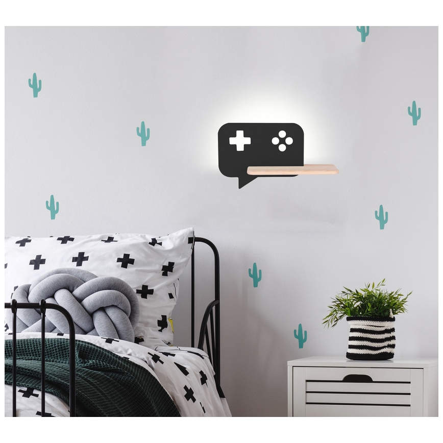 Світильник дитячий настінний LED з полицею CONSOLE LED/5W/230V чорний,