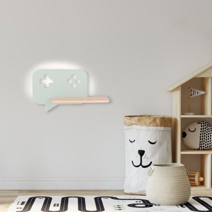 Світлодіодний дитячий настінний світильник з полицею CONSOLE LED/5W/230V зелений,