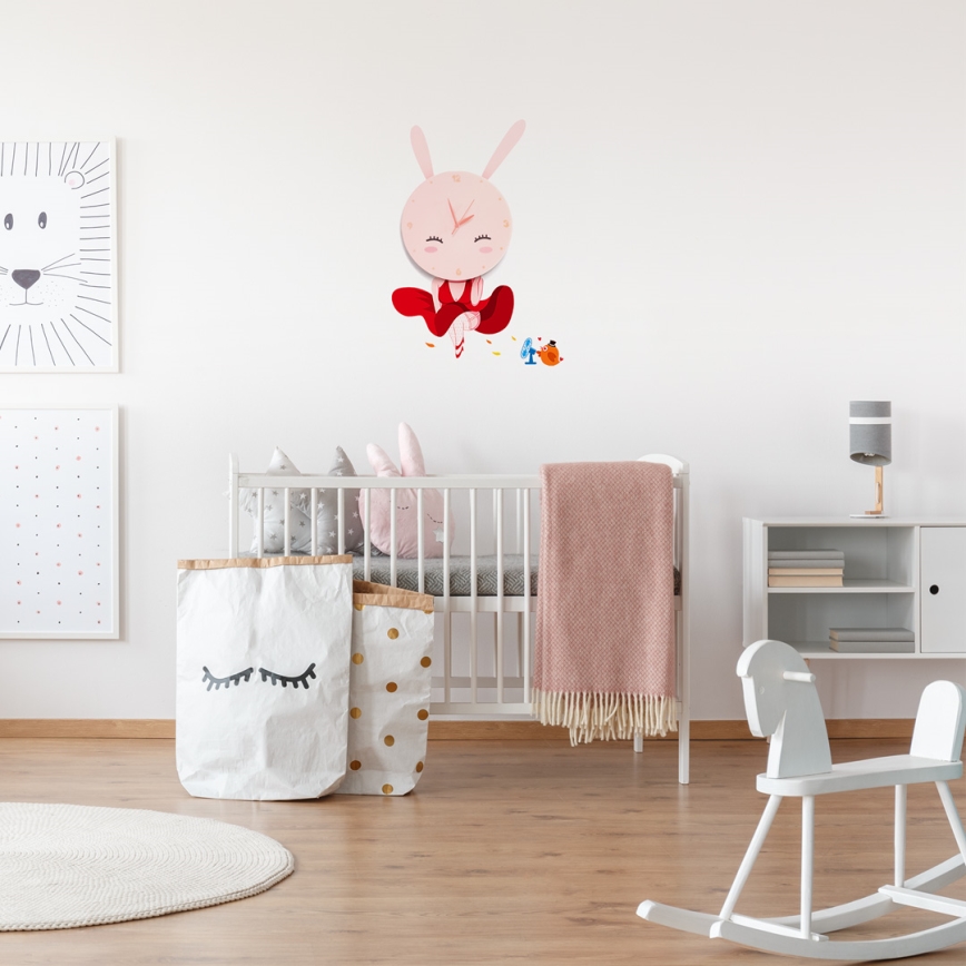 LED Дитячий настінний світильник з годинником LED/1W/3xAAA зайчик