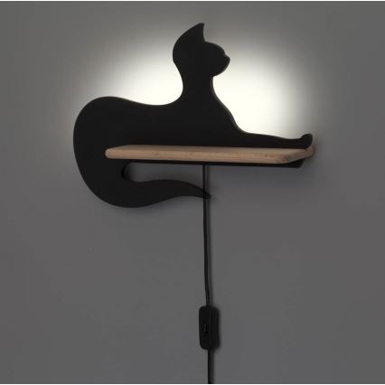Світлодіодний дитячий настінний світильник з полицею BLACK CAT LED/5W/230V,