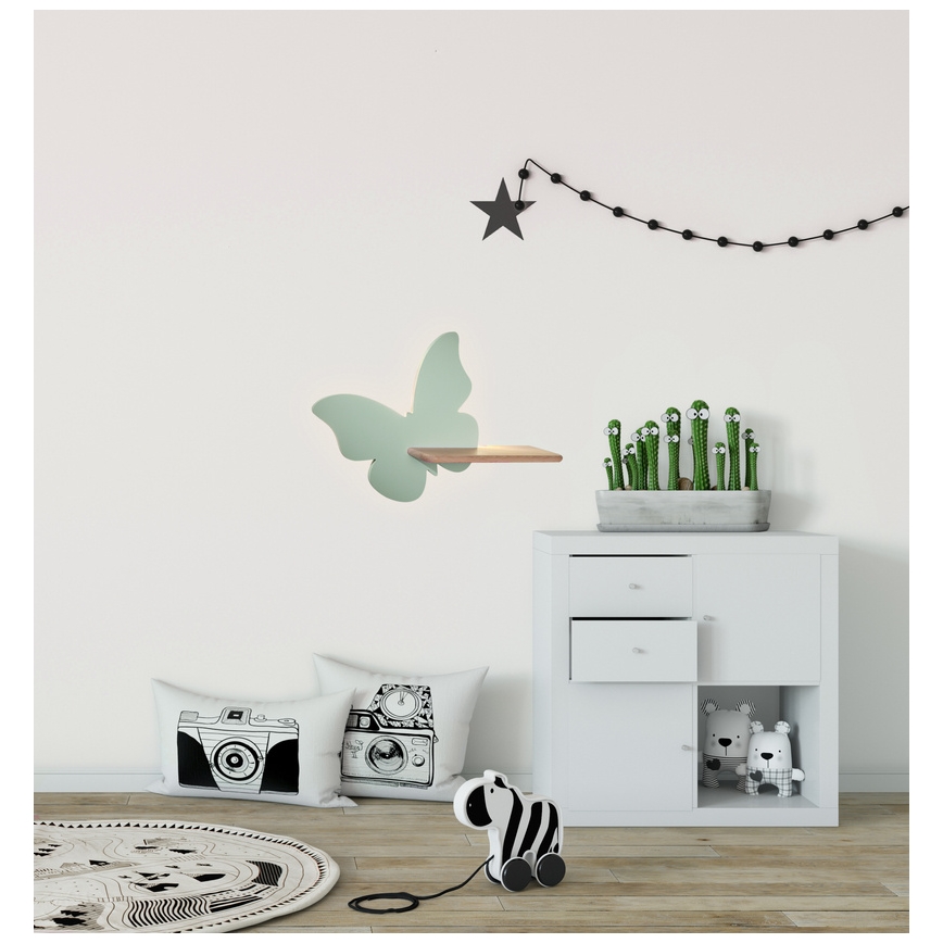 Світильник настінний дитячий LED з полицею BUTTERFLY LED/5W/230V зелений/дерево,
