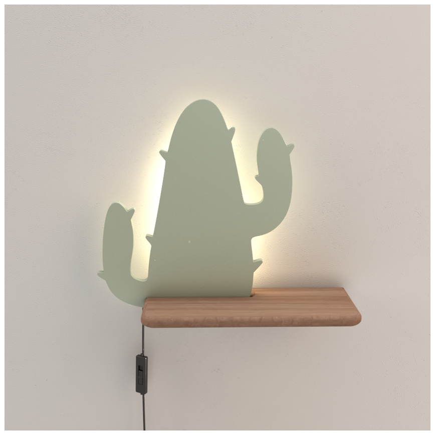 Світильник настінний дитячий LED з полицею CACTUS LED/4W/230V зелений/дерево,