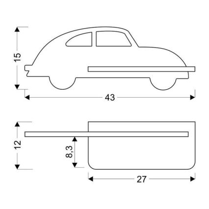 Світлодіодний дитячий настінний світильник з полицею CAR LED/5W/230V чорний/дерево,