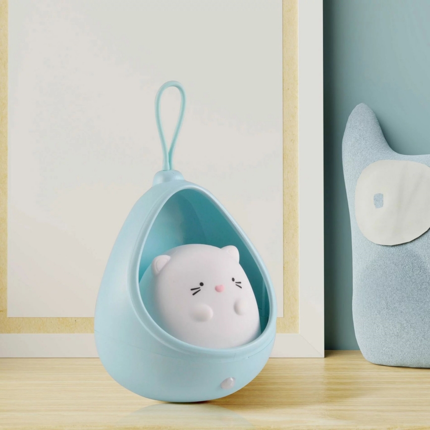 LED Дитячий навігаційний світильник з датчиком KITTY LED/0,5W/5V USB 1200 mAh синій