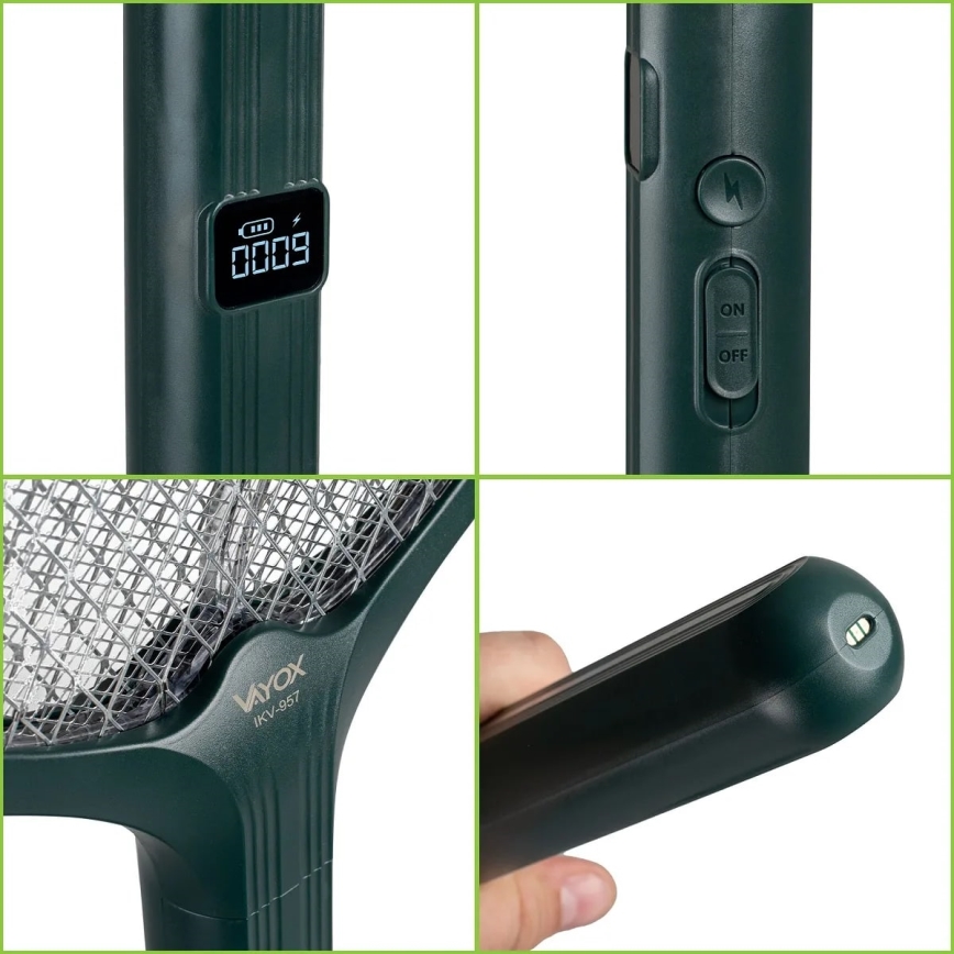 Светодиодный электрический ловец насекомых 2 в 1 с ЖК-дисплеем, 1200 мАч/5В, зеленый