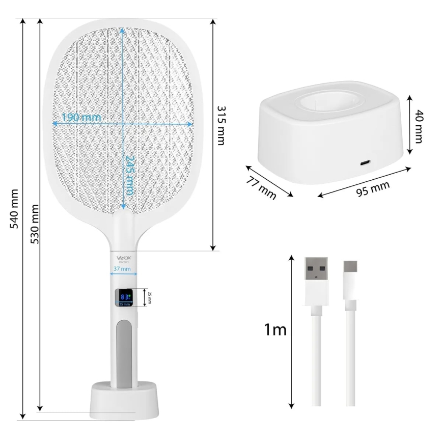 LED Електричний знищувач комах 2в1 з РК-дисплеєм 1200 mAh/5V білий