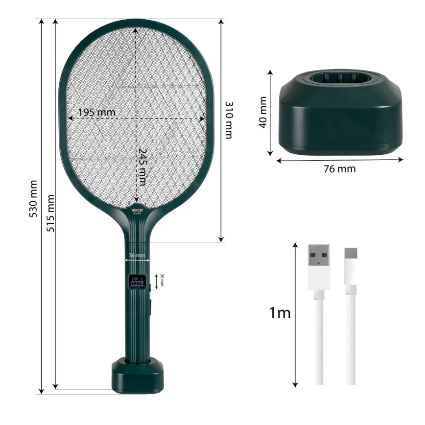 LED Електричний знищувач комах 2в1 з РК-дисплеєм 1200 mAh/5V зелений