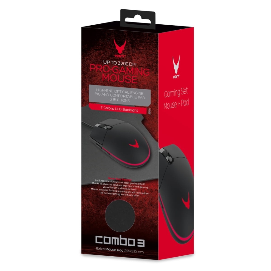 LED Геймерська миша з килимком VARR 1000/1600/2400/3200 DPI